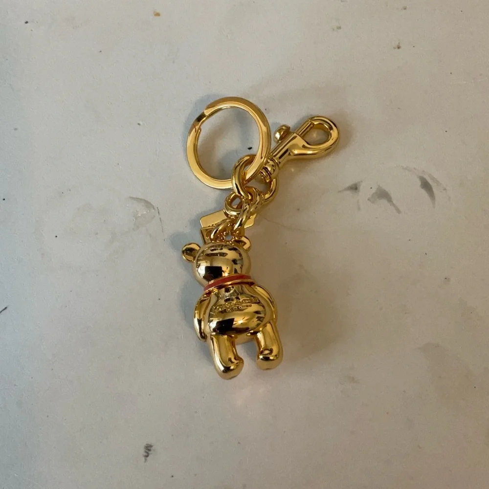 Coach Gold Bear Bag Charm with Red Collar - Picture 3 of 3